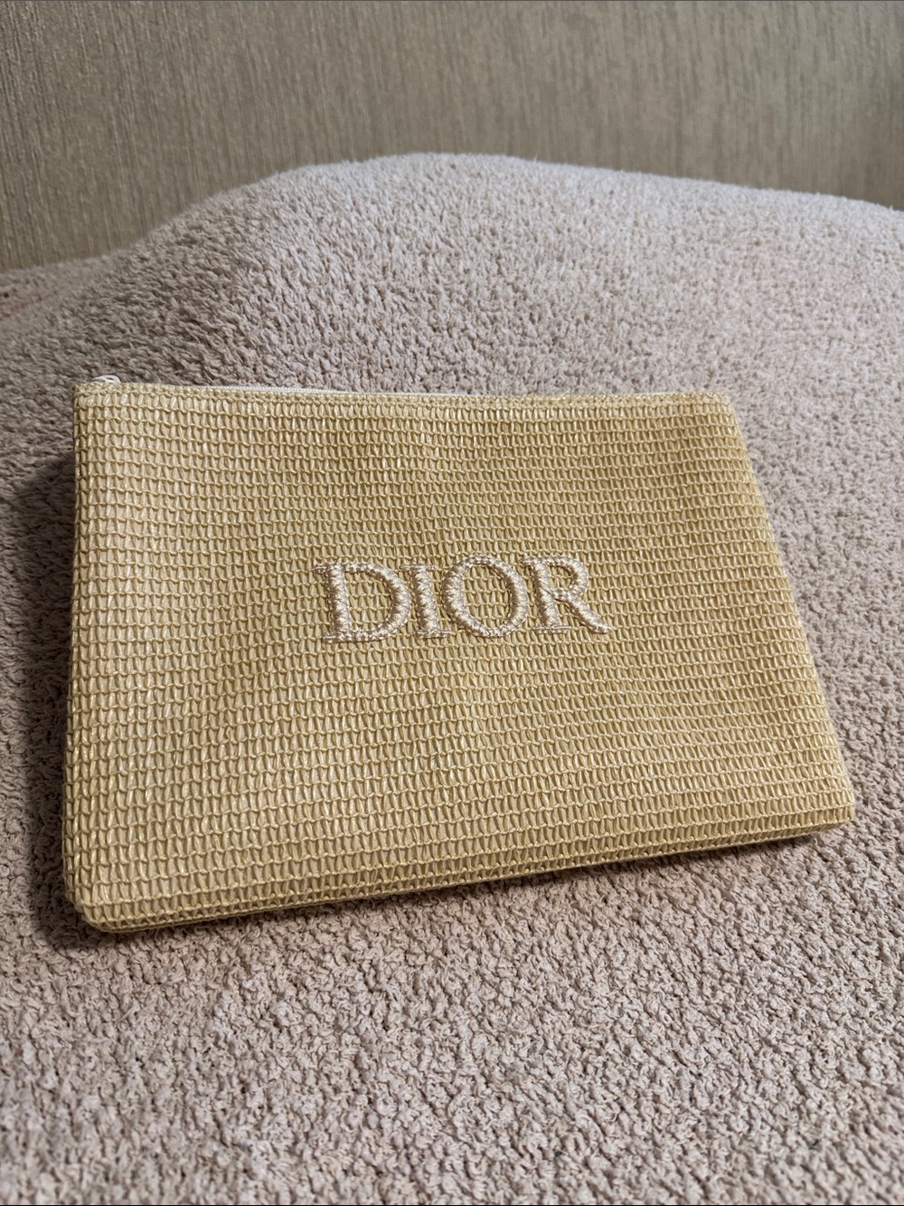Dior Beauty Cream-Beige Woven Logo Pouch zipper top makeup bag